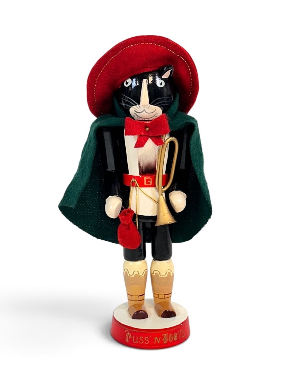 Kurt Adler Puss 'N Boots Black Cat Nutcracker Figurine in Red & Green